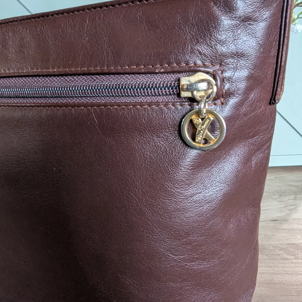 Paloma Picasso Dark Brown Leather Crossbody with Gold X Emblem